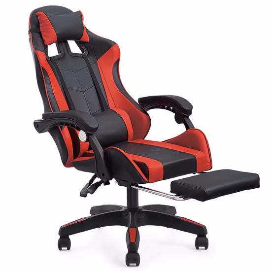 Sedia da ufficio moderna da gaming con pelle da corsa e bracciolo per PlayStation Zero Gravity, schienale alto, sedile e poggiapiedi Anji rossi